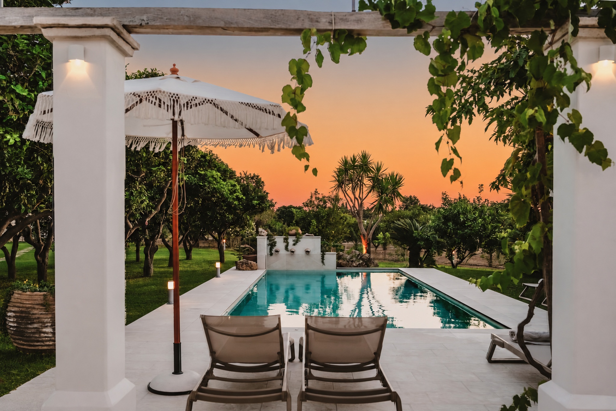 Private pool at sunset